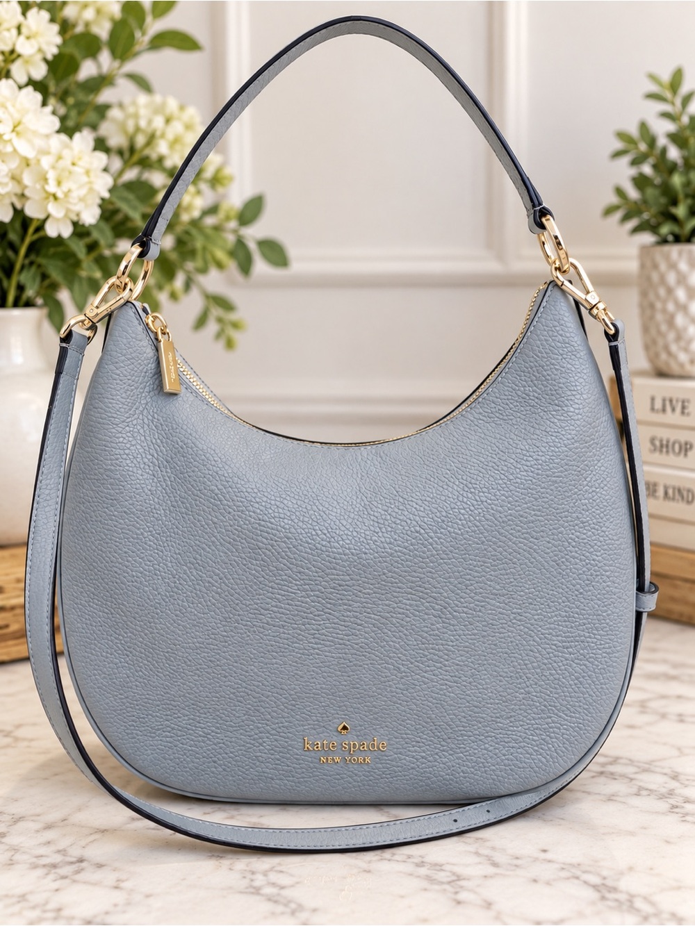Kate Spade Weston Pebbles Leather Shoulder Bag in Avalon Mist/Frosty Sky